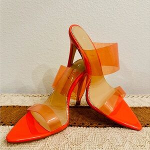 Vivianly Orange Heels with Clear Straps